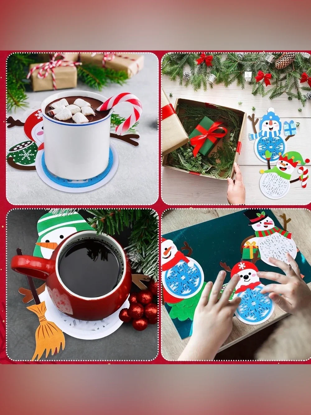 🎄☃️ 24PCS Christmas Snowman Coaster DIY Craft Kit – Holiday Party Fun!